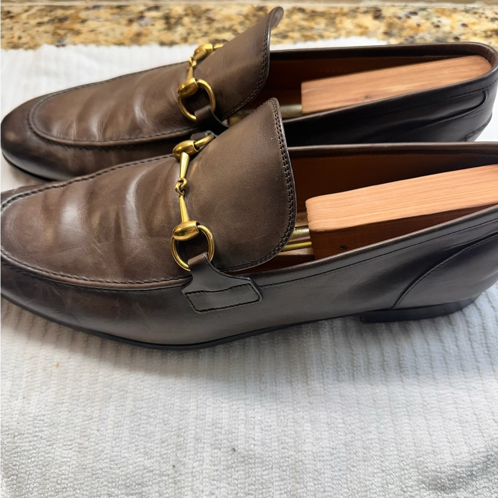 Gucci Brown Leather Loafers with Gold Hardware